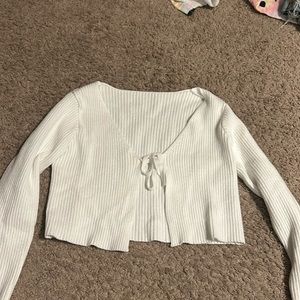 White ribbed sweater that ties in the front from shein